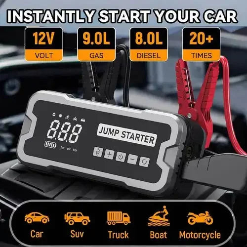 2 IN 1 2000A Portable Power Bank Jump Starter 150PSI Tire Inflator Air