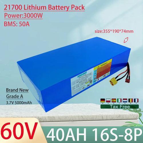 60V 40Ah 21700 16S8P Lithium Ion Battery Pack 3000W Power Tool