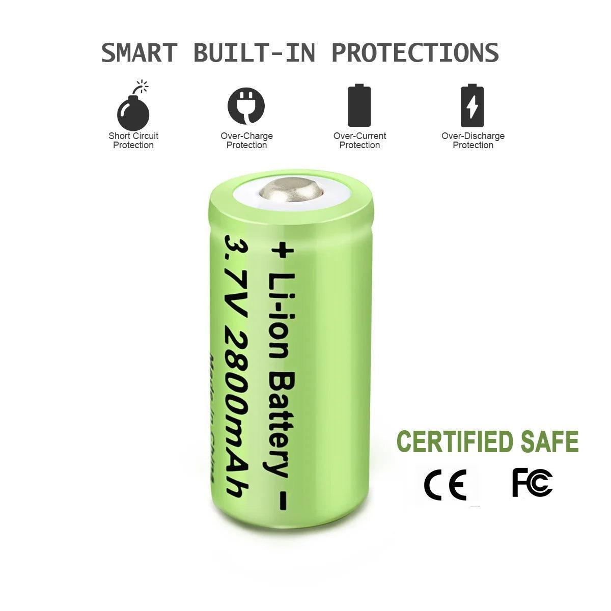Powtree 16P 2800mAh Rechargeable 3.7V Li-ion 16340 Batteries CR123A