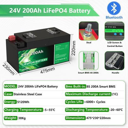 LiFePO4 24V 300Ah 200Ah 12V 100Ah 140Ah 48V Battery Pack 7680Wh Grade