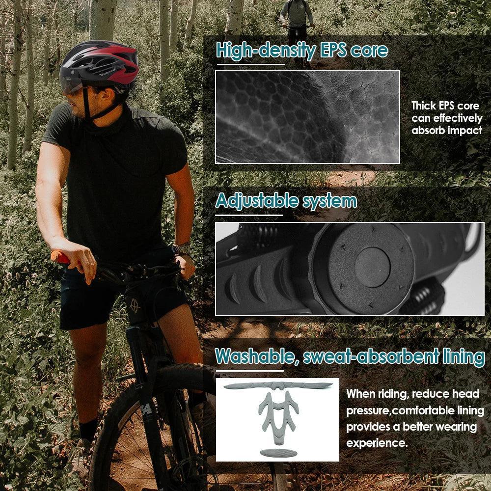VICTGOAL Bicycle Helmet For Men Taillight Magnetic Goggles UV400 Lens