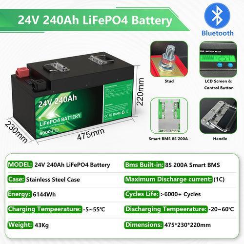 LiFePO4 24V 300Ah 200Ah 12V 100Ah 140Ah 48V Battery Pack 7680Wh Grade