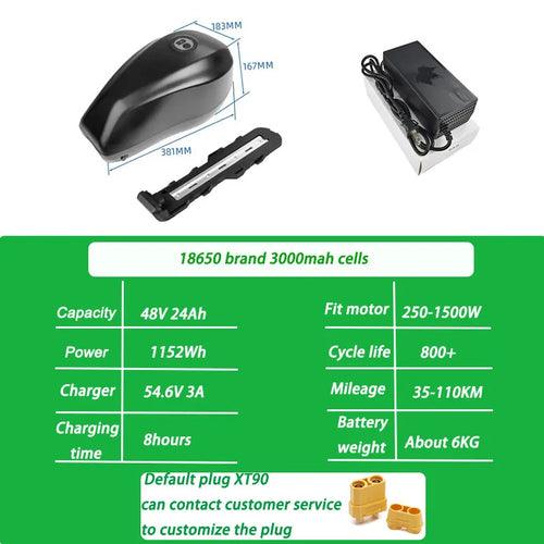 Electric bike battery pack 72v 60v 52v 48v lithium ion battery 15ah to