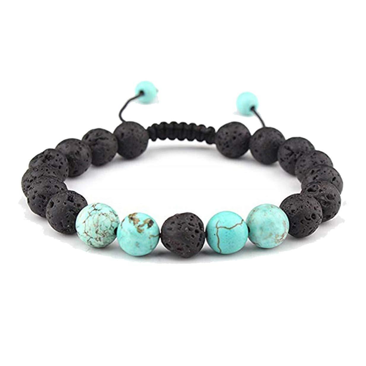 Adjustable Anxiety Diffusing Lava Stone Bracelet w/Turquoise Stones - VirtuousWares:Global