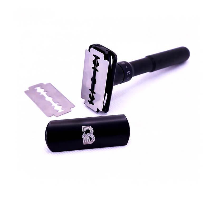 Adjustable Double-Edge Safety Razor Black (incl. 5 Razor Blades) - VirtuousWares:Global