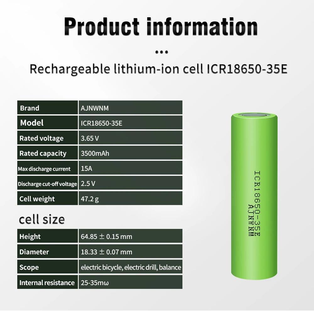 AJNWNM 3.7V 18650 Li-ion Rechargeable Battery 3500 mAh ICR18650-35E - VirtuousWares:Global