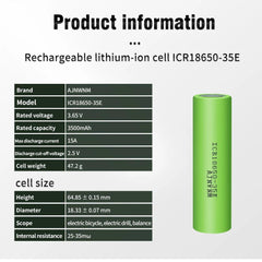 AJNWNM 3.7V 18650 Li-ion Rechargeable Battery 3500 mAh ICR18650-35E - VirtuousWares:Global