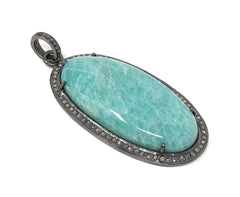 Amazonite Pendant, Gemstone Pendant, Diamond Pendant, Sterling Silver - VirtuousWares:Global