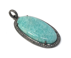 Amazonite Pendant, Gemstone Pendant, Diamond Pendant, Sterling Silver - VirtuousWares:Global