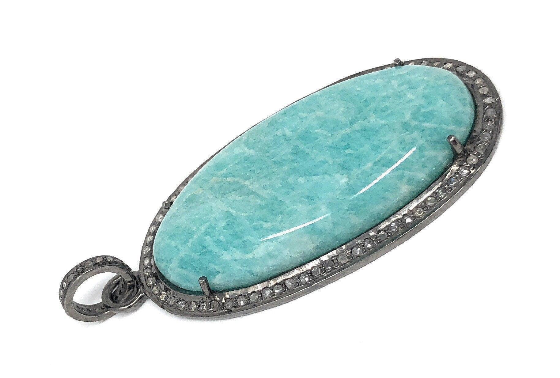 Amazonite Pendant, Gemstone Pendant, Diamond Pendant, Sterling Silver - VirtuousWares:Global