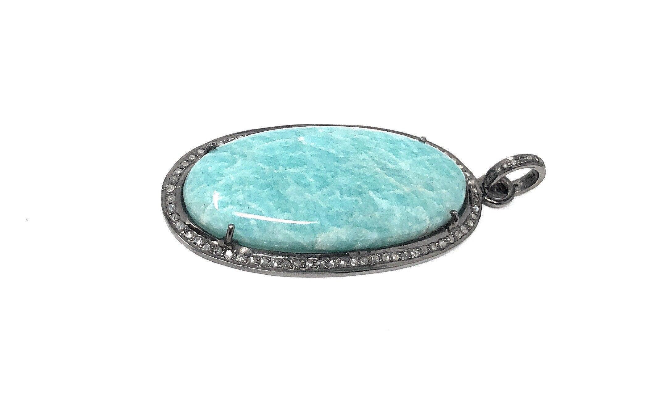 Amazonite Pendant, Gemstone Pendant, Diamond Pendant, Sterling Silver - VirtuousWares:Global