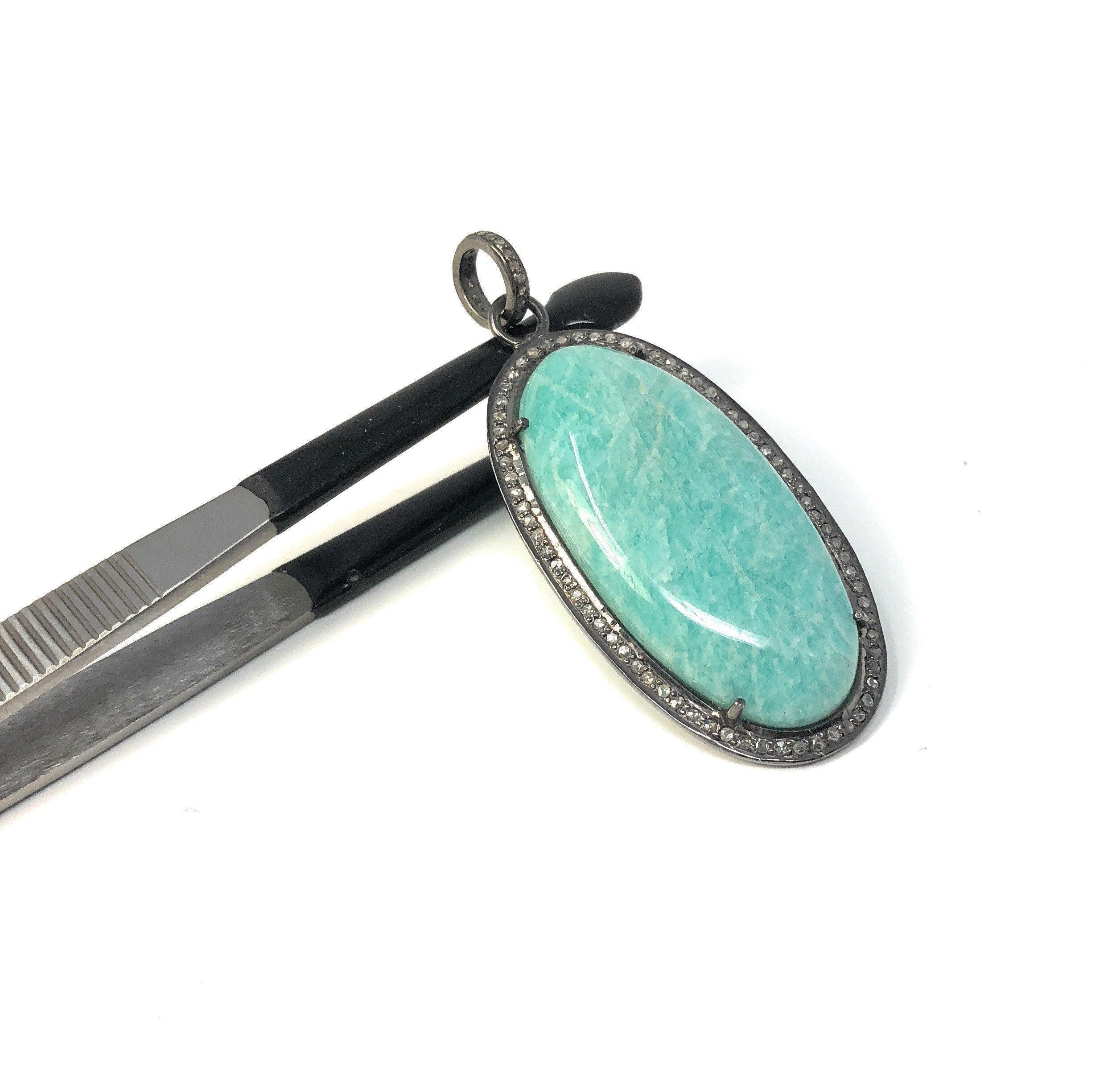 Amazonite Pendant, Gemstone Pendant, Diamond Pendant, Sterling Silver - VirtuousWares:Global