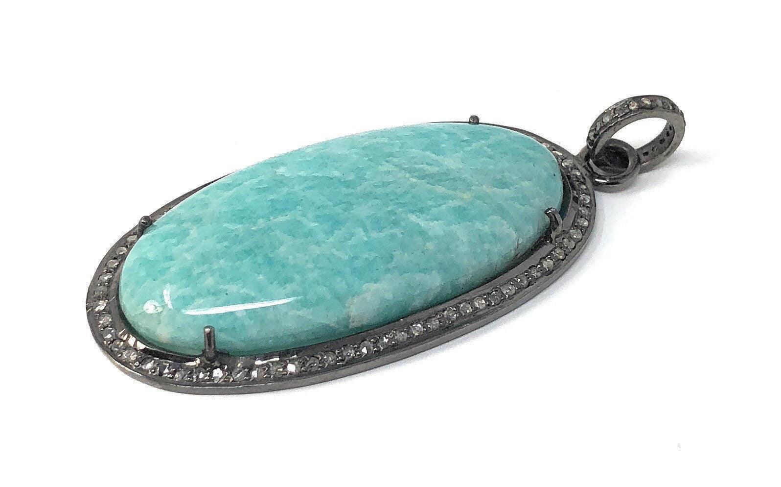 Amazonite Pendant, Gemstone Pendant, Diamond Pendant, Sterling Silver - VirtuousWares:Global