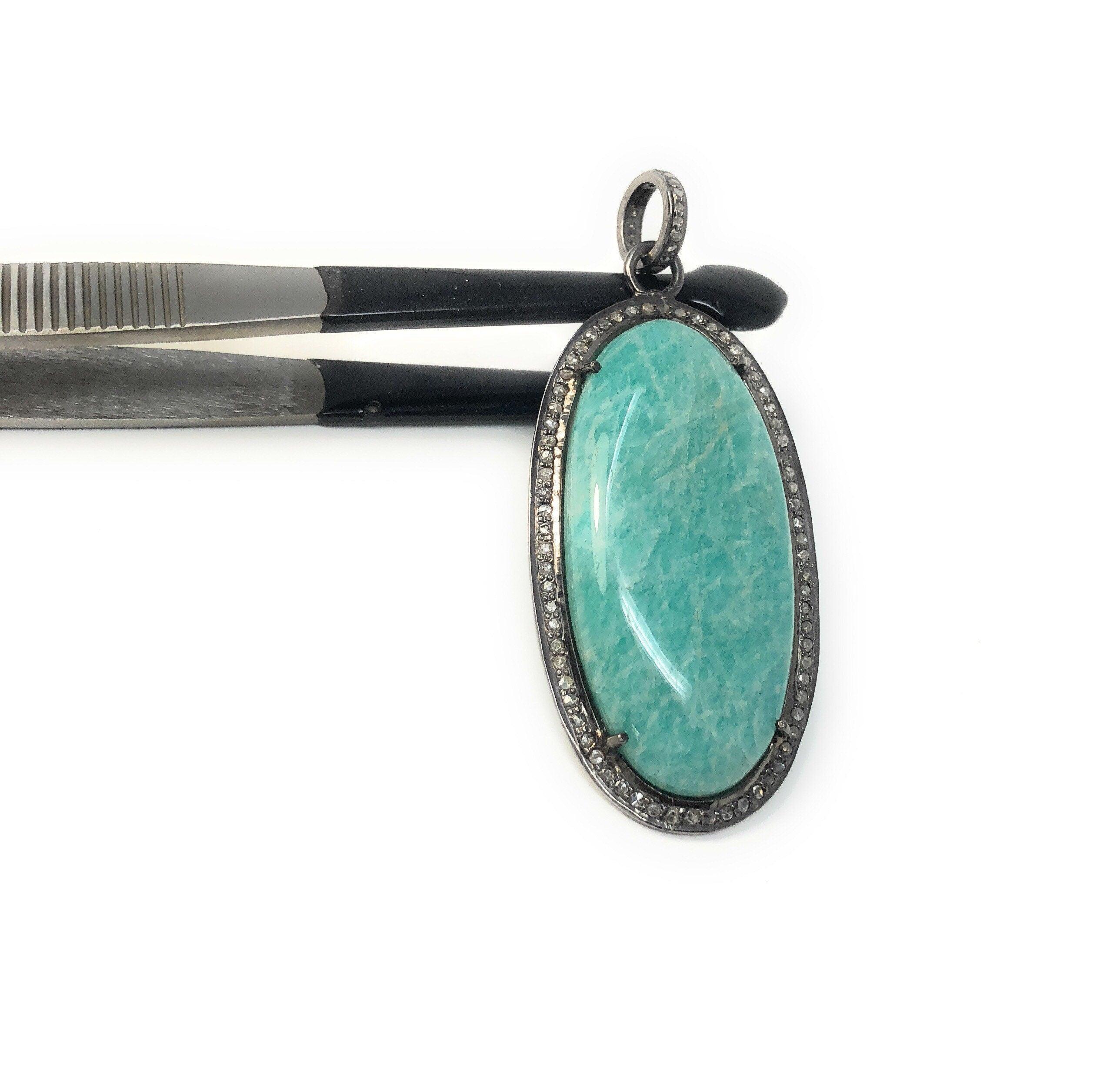 Amazonite Pendant, Gemstone Pendant, Diamond Pendant, Sterling Silver - VirtuousWares:Global