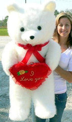 American Made Giant White Teddy Bear Holding I Love You Heart Pillow - VirtuousWares:Global