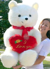 American Made Giant White Teddy Bear Holding I Love You Heart Pillow - VirtuousWares:Global