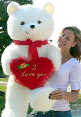 American Made Giant White Teddy Bear Holding I Love You Heart Pillow - VirtuousWares:Global