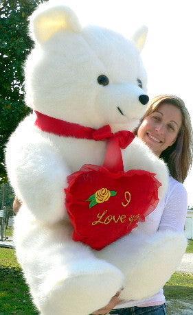 American Made Giant White Teddy Bear Holding I Love You Heart Pillow - VirtuousWares:Global