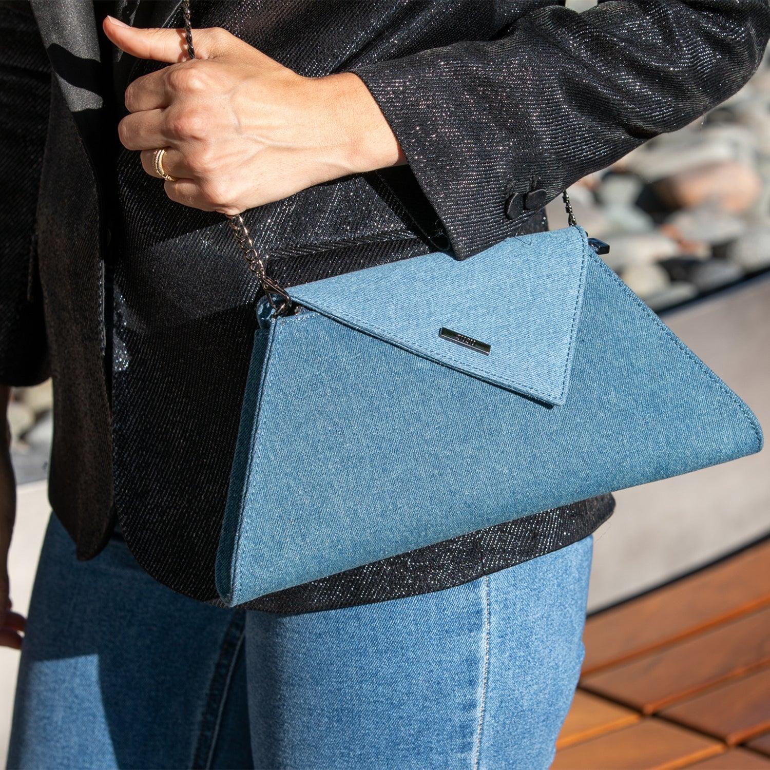 Angelica Denim Clutch Two Tone - VirtuousWares:Global