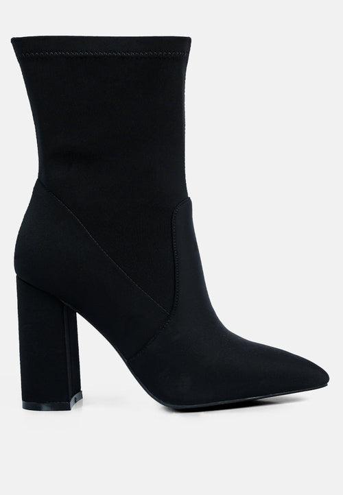 ankle lycra block heeled boots - VirtuousWares:Global