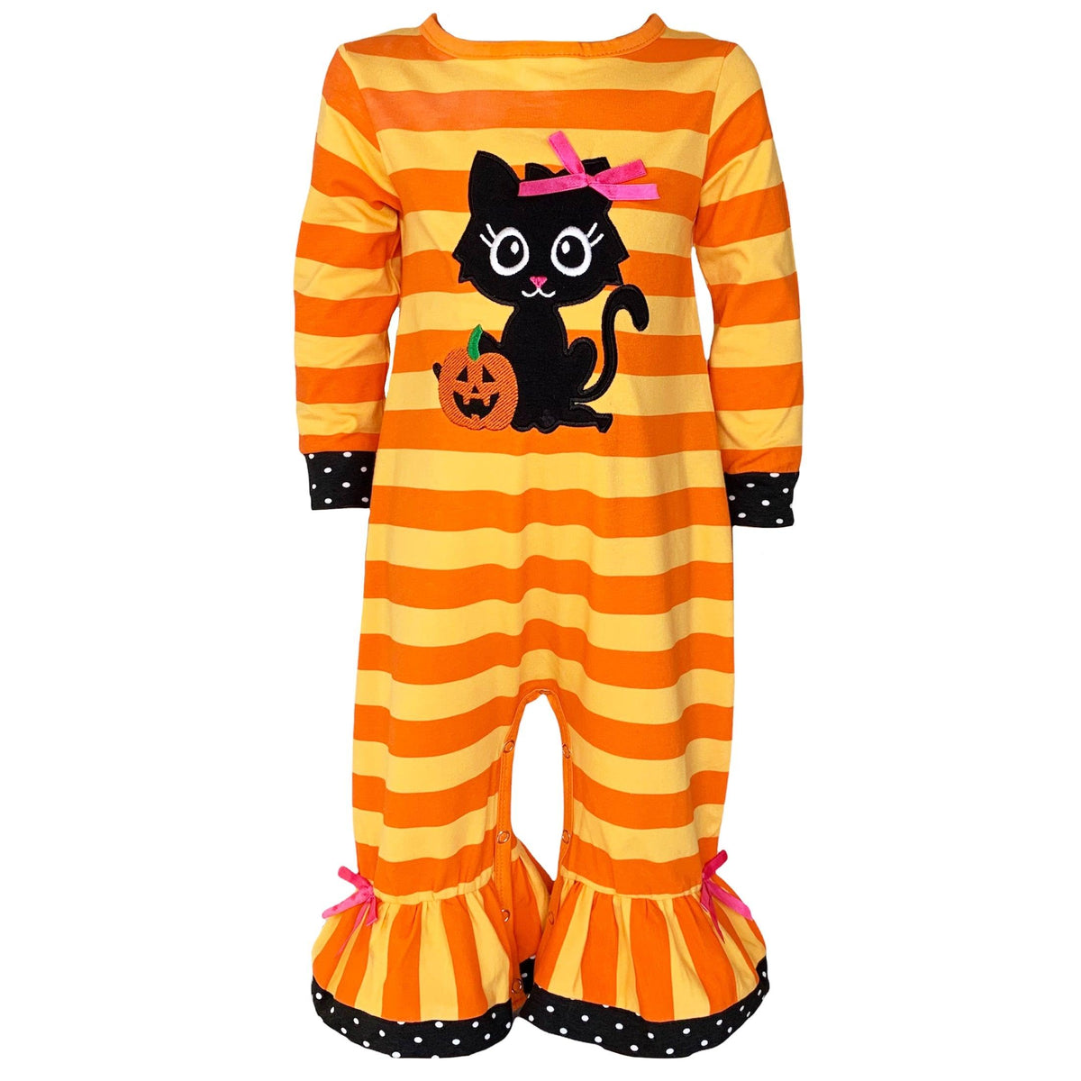 AnnLoren Baby Girls Halloween Sweet Black Cat Orange Cotton Romper - VirtuousWares:Global