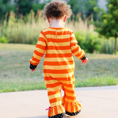 AnnLoren Baby Girls Halloween Sweet Black Cat Orange Cotton Romper - VirtuousWares:Global