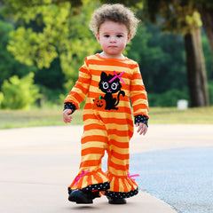 AnnLoren Baby Girls Halloween Sweet Black Cat Orange Cotton Romper - VirtuousWares:Global