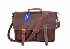 Anuent Handmade Brown Leather Laptop Bag With 2 Pockets. - VirtuousWares:Global