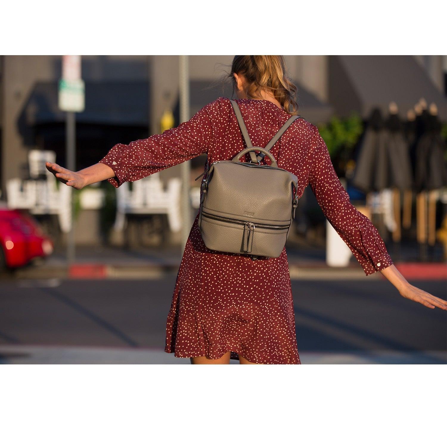 Ashley Gray Leather Backpack Purse - VirtuousWares:Global