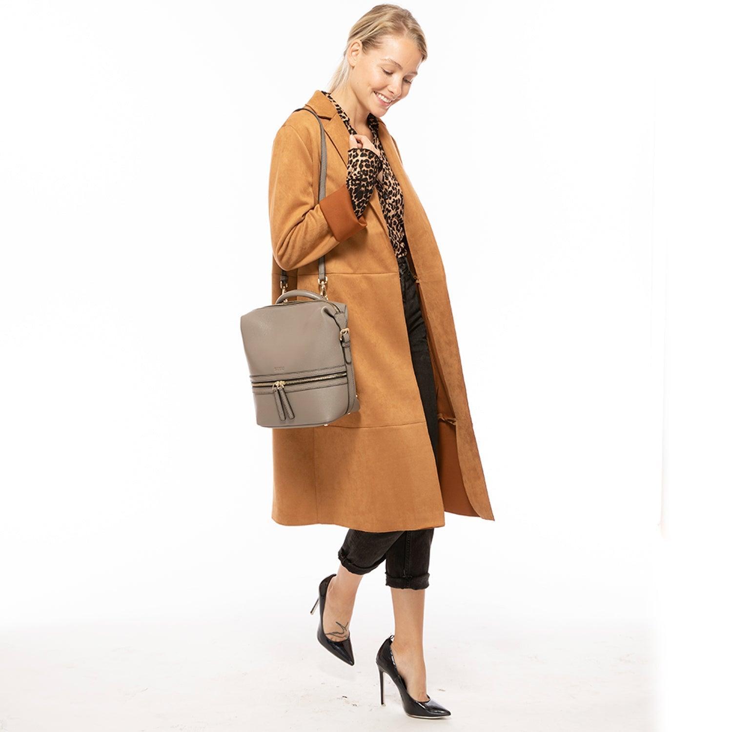 Ashley Gray Leather Backpack Purse - VirtuousWares:Global