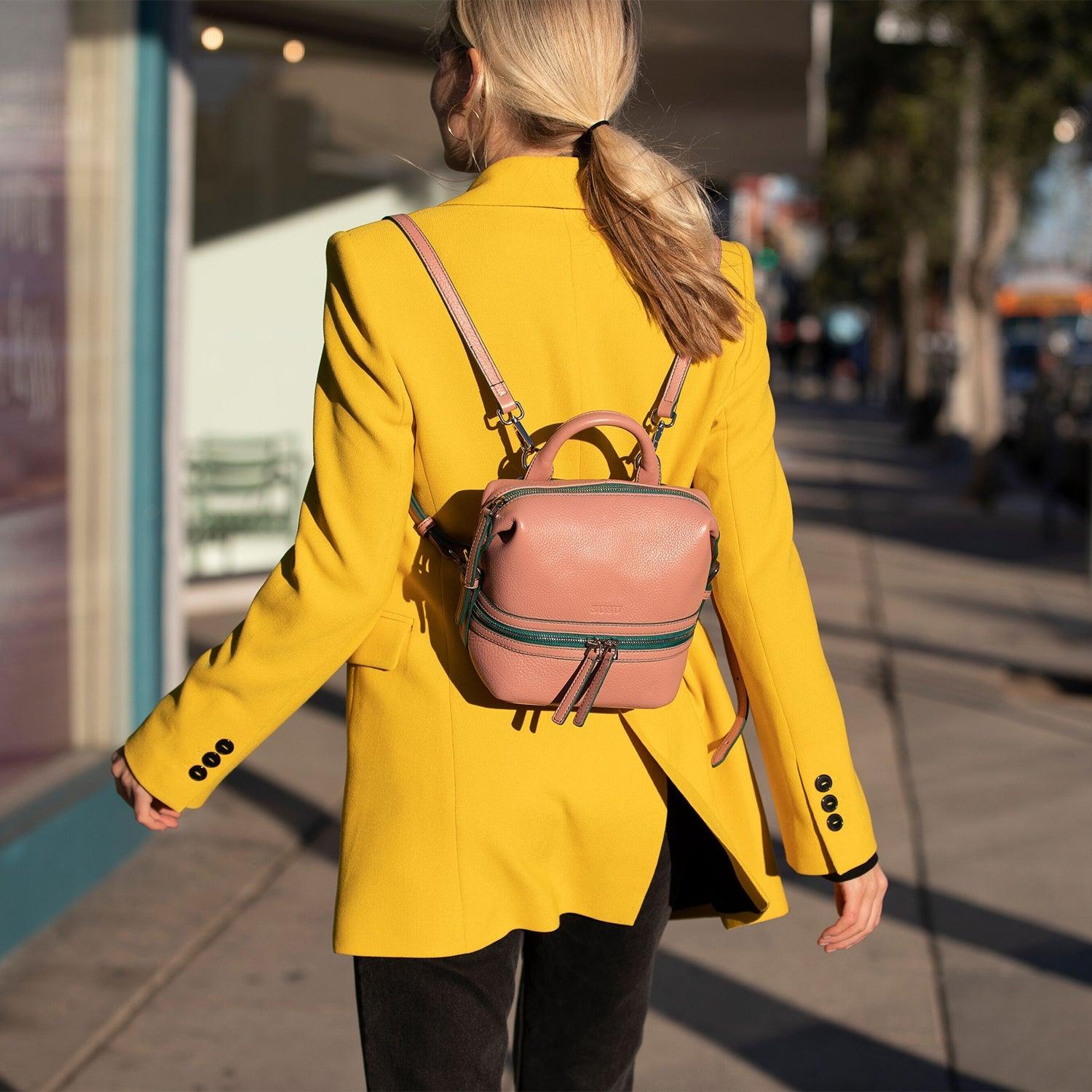 Ashley Small Pink Leather Backpack Purse - VirtuousWares:Global