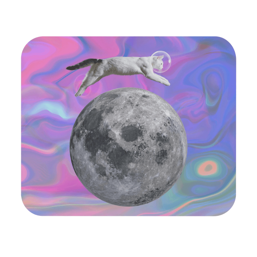 Astronaut Cat Jumping Over Moon Mouse Pad - VirtuousWares:Global