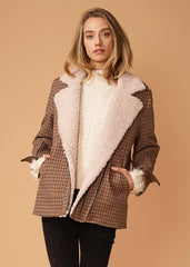 Asymmetrical Zip Front Coat in Peach Gingham - VirtuousWares:Global