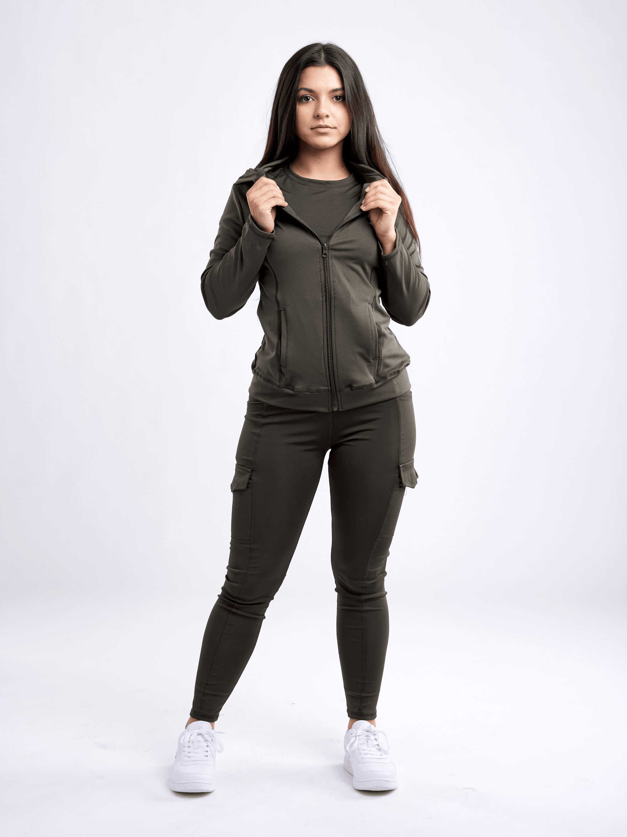 Athletic Fitted Zip-Up Hoodie Jacket with Pockets - VirtuousWares:Global