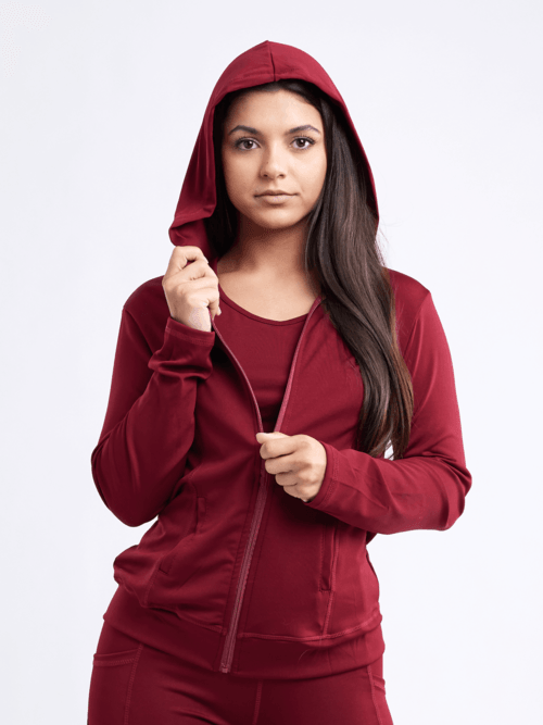 Athletic Fitted Zip-Up Hoodie Jacket with Pockets - VirtuousWares:Global