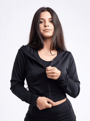 Athletic Zip-Up Crop Hoodie Jacket - VirtuousWares:Global