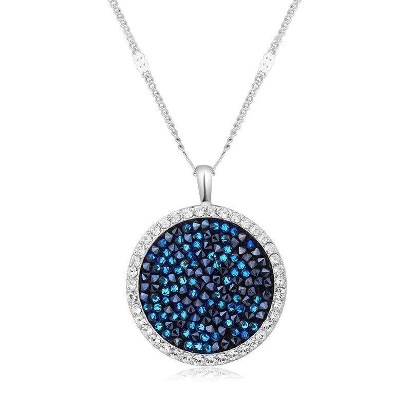 Austrian Crystal Crystaldust Sapphire Disc Drop Necklace - VirtuousWares:Global