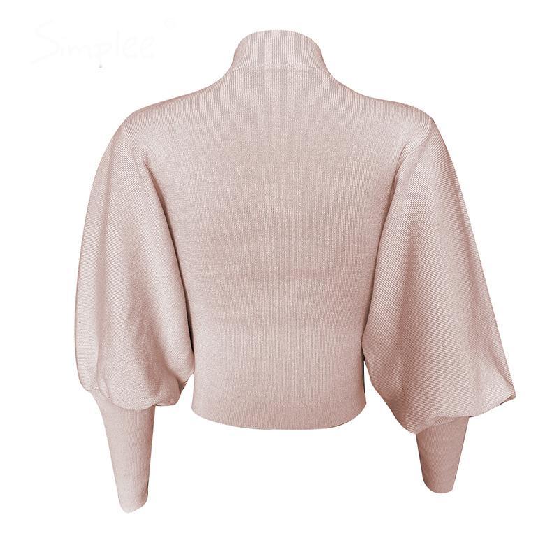 Autumn Winter Knitted Sweater High Collar Lantern Sleeve Loose Sweater - VirtuousWares:Global