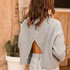 Backless Knitted Pullovers Long Sleeve Sweater - VirtuousWares:Global