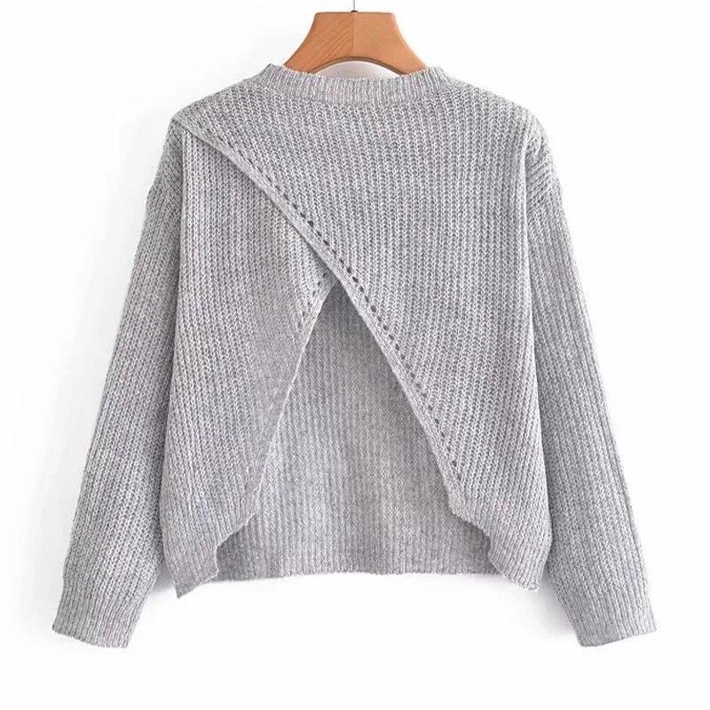 Backless Knitted Pullovers Long Sleeve Sweater - VirtuousWares:Global