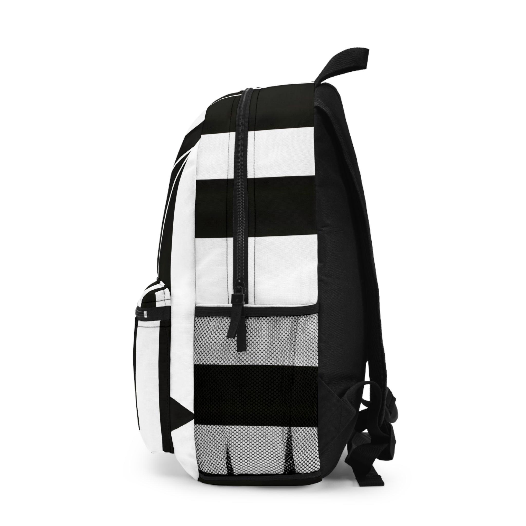 Backpack - Large Water-resistant Bag, Black And White Geometric - VirtuousWares:Global