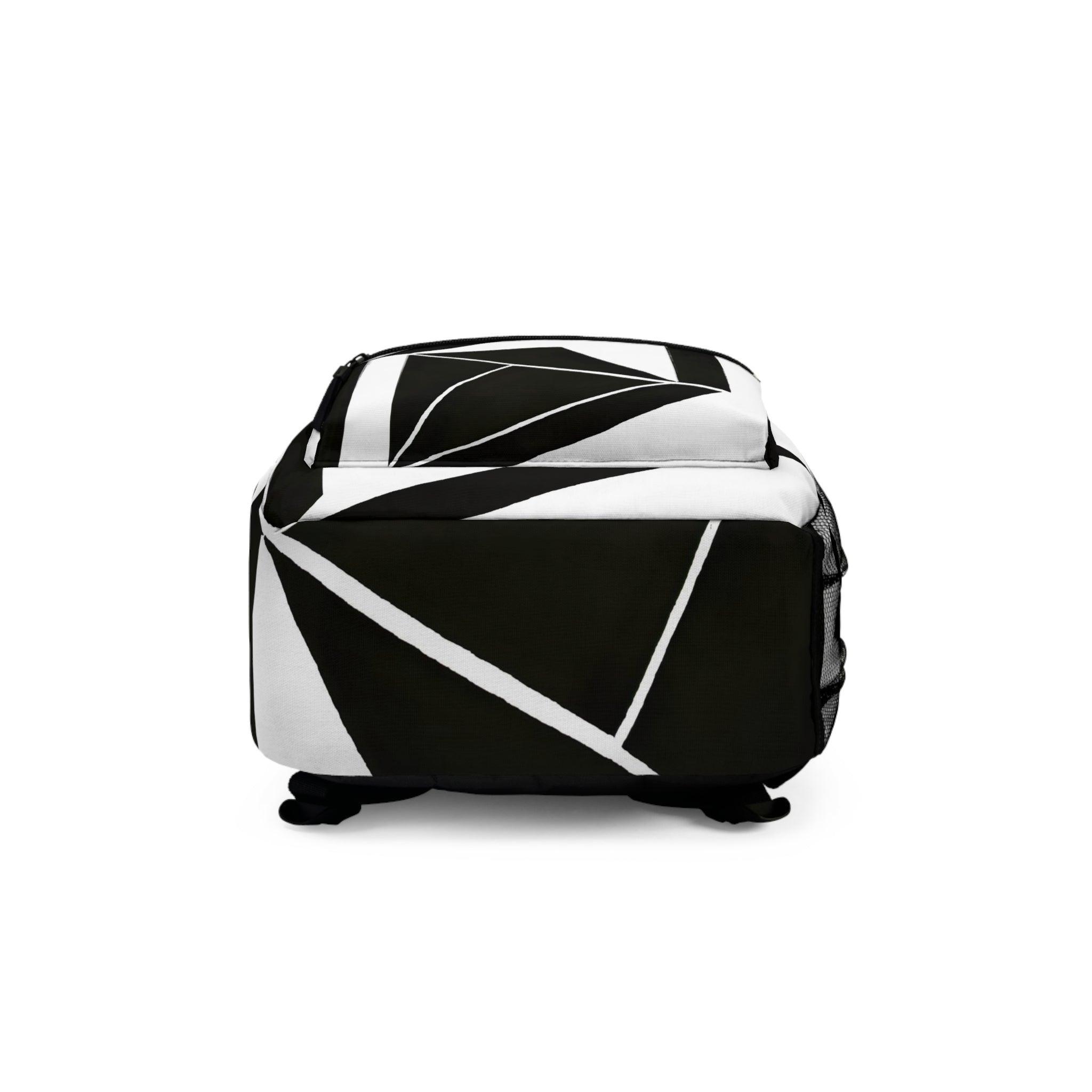 Backpack - Large Water-resistant Bag, Black And White Geometric - VirtuousWares:Global