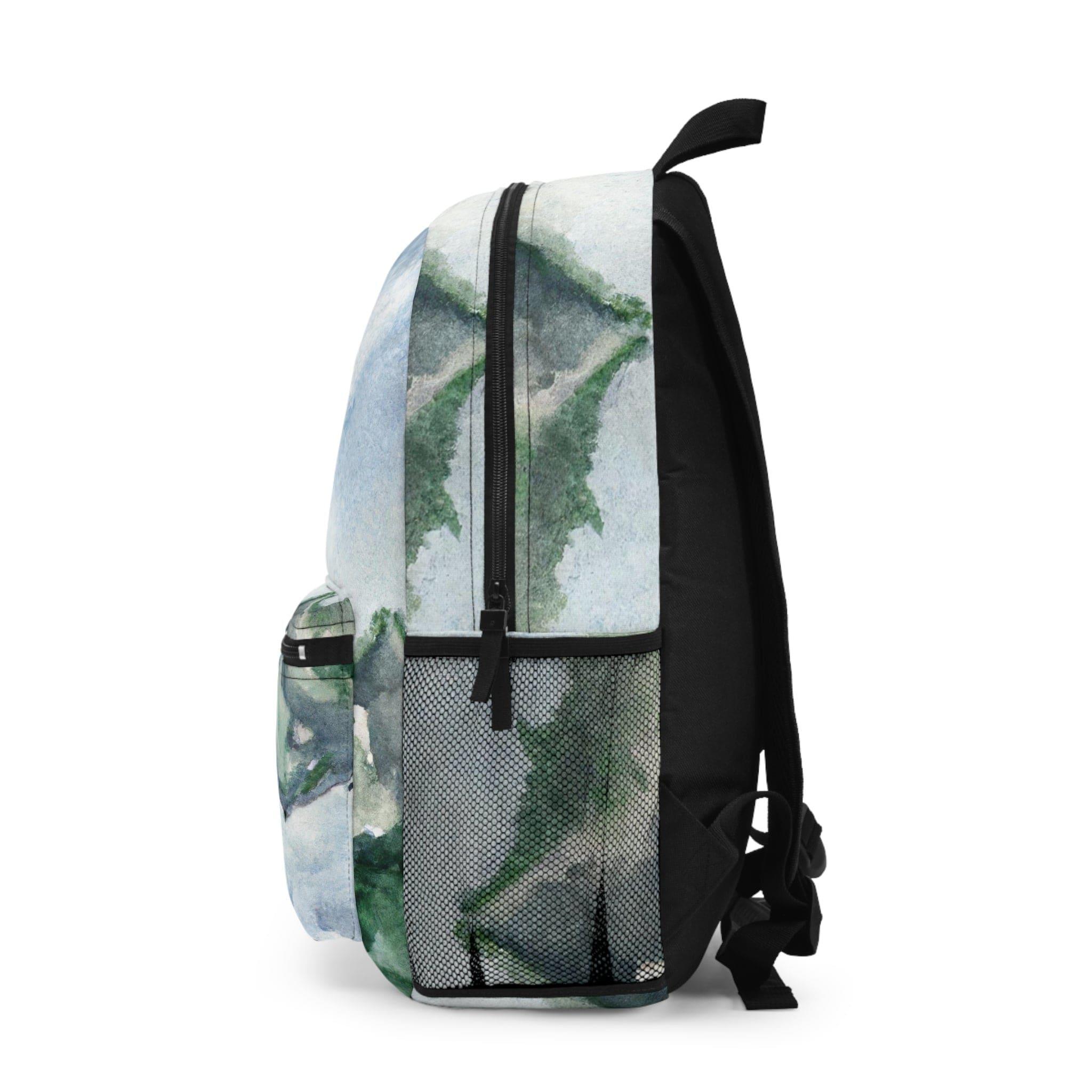 Backpack - Large Water-resistant Bag, Green Mountainside Nature - VirtuousWares:Global