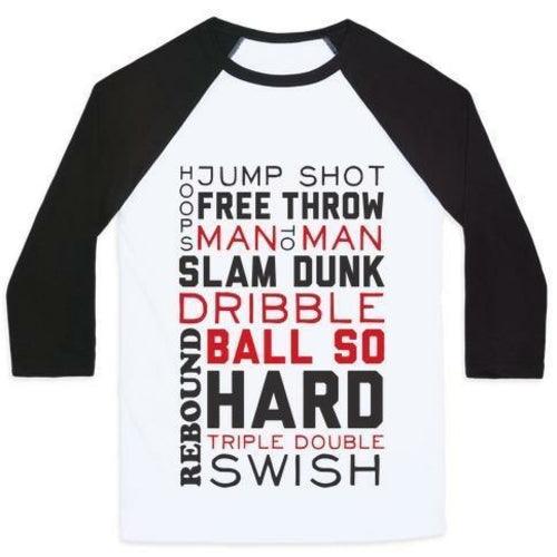 BASKETBALL TYPOGRAPHIC (RED AND BLACK) UNISEX CLASSIC BASEBALL TEE - VirtuousWares:Global