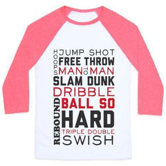 BASKETBALL TYPOGRAPHIC (RED AND BLACK) UNISEX CLASSIC BASEBALL TEE - VirtuousWares:Global
