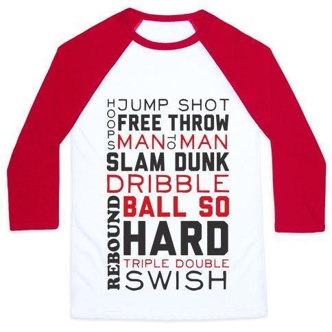 BASKETBALL TYPOGRAPHIC (RED AND BLACK) UNISEX CLASSIC BASEBALL TEE - VirtuousWares:Global