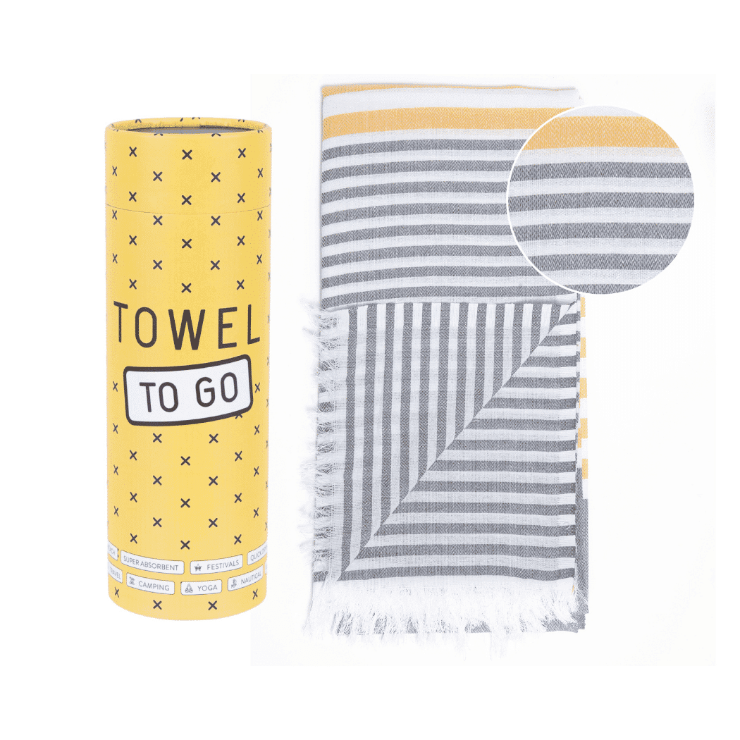 Beach Pool Hammam Towel, Grey - Mustard in Gift Box - VirtuousWares:Global