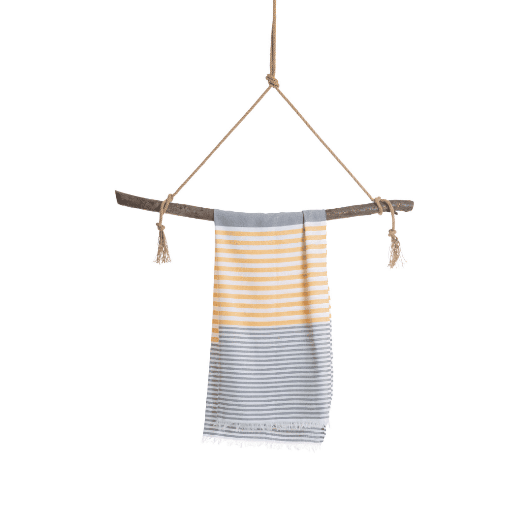 Beach Pool Hammam Towel, Grey - Mustard in Gift Box - VirtuousWares:Global