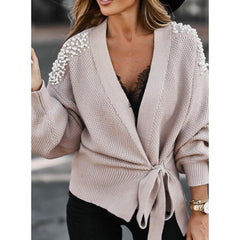 Beading Batwing Sleeve Pink Knitted Cardigans Sweater - VirtuousWares:Global