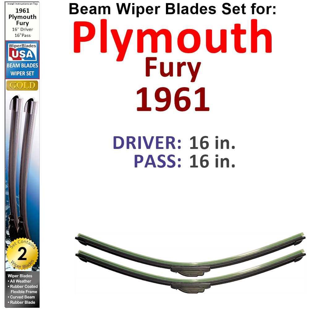 Beam Wiper Blades for 1961 Plymouth Fury (Set of 2) - VirtuousWares:Global